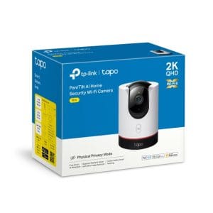 Cámara de seguridad Wi-Fi Tapo 2K QHD para vigilancia en el hogar, con visión nocturna y privacidad.