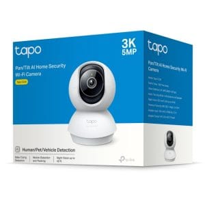 Cámara de seguridad Tapo con Wi-Fi, 3K, 5MP, detección de movimiento y visión nocturna.