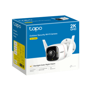 Cámara de seguridad Wi-Fi exterior Tapo C120WS con visión nocturna y detección de movimiento.