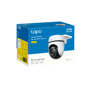 Cámara de seguridad WiFi Tapo para exteriores con visión nocturna y resolución 1080p Full HD.