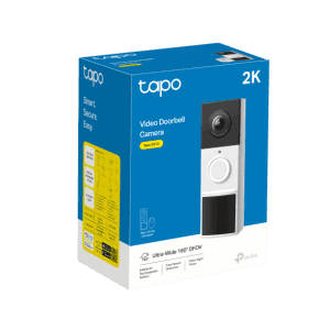 Cámara de video timbre Tapo 2K con visión nocturna, fácil de instalar y segura para monitoreo en hog.