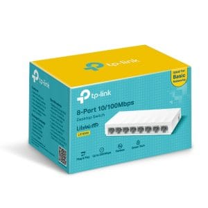 Conmutador Ethernet TP-Link 8 puertos para redes básicas y oficinas.