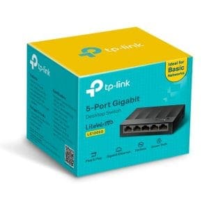 Conmutador de red TP-Link 5 puertos Gigabit compacto y fiable para conexiones rápidas y estables.