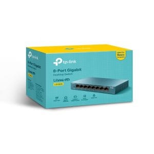 Switch de red TP-Link 8 puertos Gigabit para conexiones rápidas y confiables.