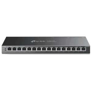 Switch de red TP-Link con 16 puertos Gigabit para conexiones rápidas y confiables.