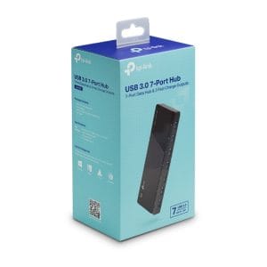 Hub USB 3.0 de 7 puertos para conexión y carga rápida de dispositivos.