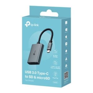 Adaptador USB 3.0 Type-C a ranura SD y microSD para transferencia rápida de datos.
